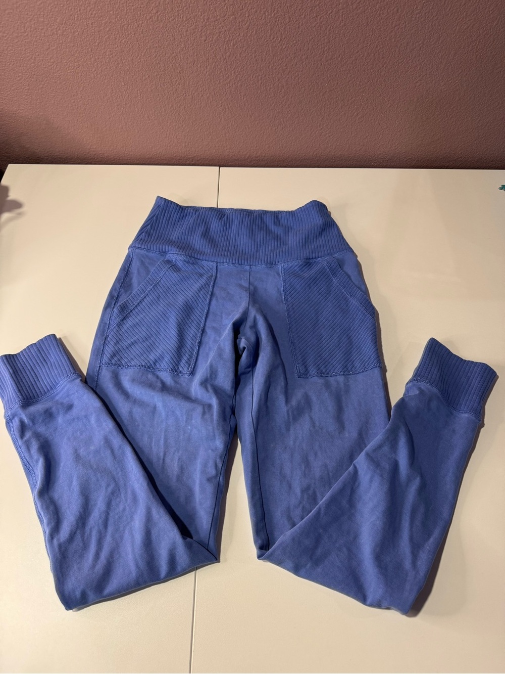 aerie Ribbed High-Waist Pocket Joggers - Periwinkle Blue